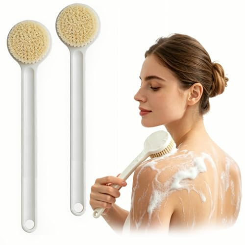 2Pcs Back Shower Brush Long Handle 29CM, Long Handled Body Brush for Shower Exfoliating Back Scrubber Use in Shower, Back Scrubber Suitable for Men and Women White