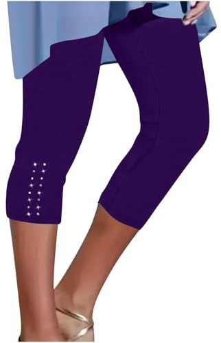 Generiska damleggings, 3/4 bomull, hög midja, yogaleggings dam, 3/4, enfärgade joggingbyxor, andas, yogabyxor, lätta formande capri-leggings, push-up, sportleggings för sport, gym, yoga, lila, 3XL