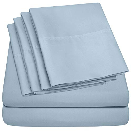 Cal King Size Bed Sheets - 6 Piece 1500 Supreme Collection Fine Brushed Microfiber Deep Pocket California King Sheet Set Bedding - 2 Extra Pillow Cases, Great Value, California King, Misty Blue