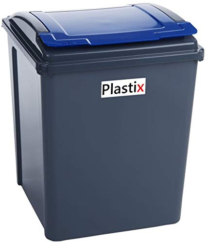 Plastix 50 Litre 50L Plastic Recycle Recycling Bin with Flap Lid Kitchen Garden Waste Rubbbish Bins Dustbin (Blue)