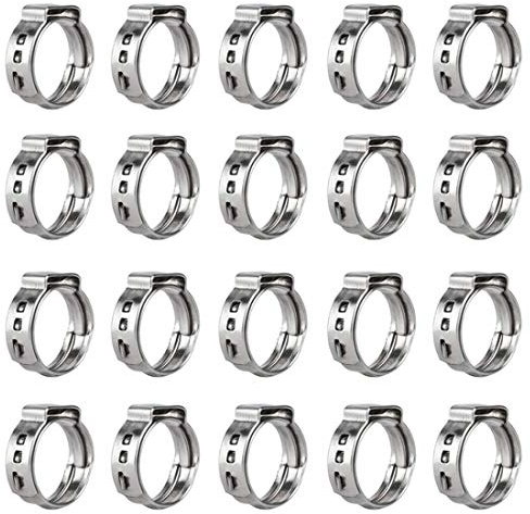 Qovydx 40Pcs 15.3mm-18.5mm Single Ear Hose Clamps 304 Stainless Steel PEX Cinch Clamps Stepless Cinch Crimp Rings Pinch Clamps for Pipe Fitting Connections
