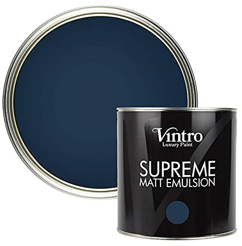 Vintro | Luxury Matt Emulsion | Blacky Blue | Smooth Chalky Finish | Multi Surface Paint | for Walls, Ceilings, Wood and Metal 2.5L