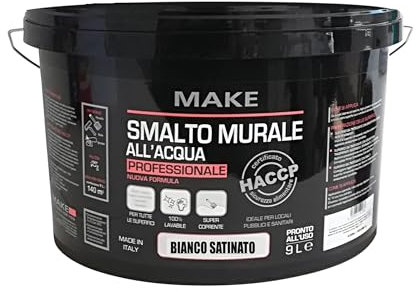 MAKE DESIGN FOR YOU | Smalto Murale Super Resistente, 9 litri, Bianco Satinato, Base Acqua. Crea una Superficie Compatta, Priva di Porosità e Anti-Polvere. Prodotto Certificato HACCP, Made in Italy.
