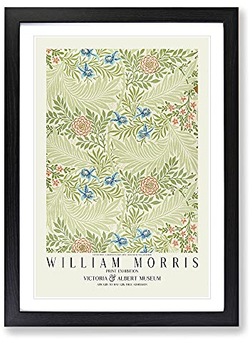 Larkspur Pattern with Border by William Morris Framed Print | A2 Black Framed Wall Art | Ready to Hang | Modern Fantasy Picture | Living Room Bedroom Lounge Office