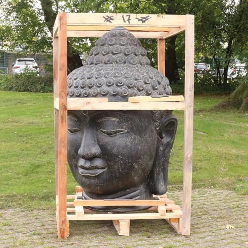 Oriental Galerie XXL Buddha Kopf Figur Skulptur Stein Lavasand Bali Steinfigur Garten Deko Schwarz 150 cm