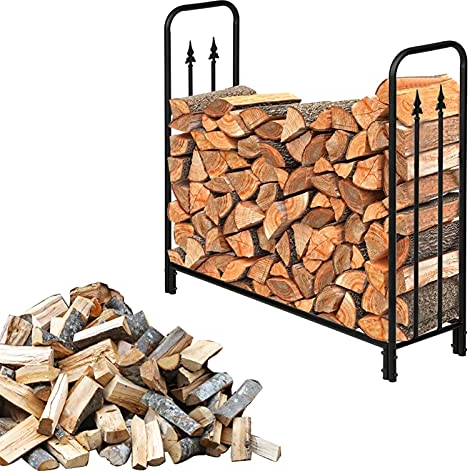 luckxuan Kaminholzhalter/Kaminholzständer Eisen Kamin Brennholz Ständer Rack Aufbewahrungsregal Schwarz Sand Muster Einzelschicht 4 Fuß lang 44 Zoll hoch mit Pfeilstil Feuerholzregal Holzhalter