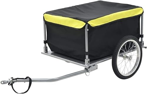 Fahrrad anhänger Zusammenklappbarer Fahrrad-Lastenanhänger, langlebiger Lasten-Fahrradanhänger aus Stahl, faltbares Sportzubehör for die Freizeit im Freien, Schwarz und Gelb, 65 kg
