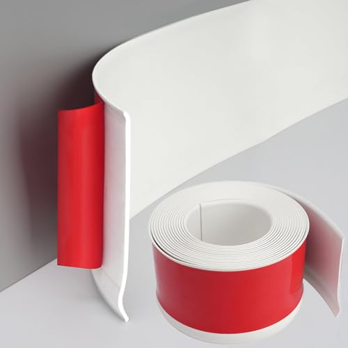 PVC mjuk golvlist självhäftande – 10 cm x 5 m golvlist självhäftande, flexibel prydnadslist golvlister för kök badrum vardagsrum (vit 5 m)