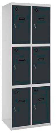 Simon Rack Taquillas Vestuario Metalicas, 2 Módulos 6 Puertas, Incluye Llave, 1800x600x500 mm, Gris/Antracita - Simonlocker