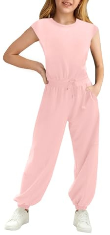 Haloumoning Tuta da bambina per bambini, alla moda, pantaloni lunghi, per ragazze, estive, a maniche corte, casual, per sport