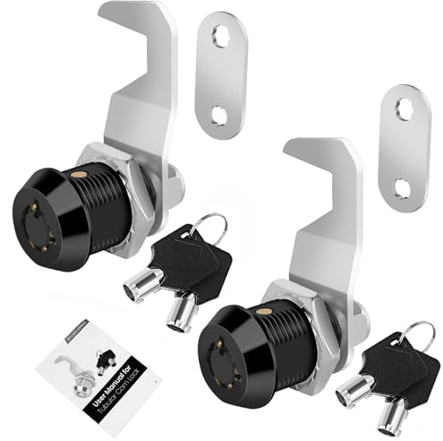 Cylinnda Black Toolbox Lock with Keys, Cabinet Locks Keyed Alike, Hook Cam, Tubular Cam Lock, Tool Box Lock with Manual, Zinc Alloy (5/8 Inch 2 Pack-Black)