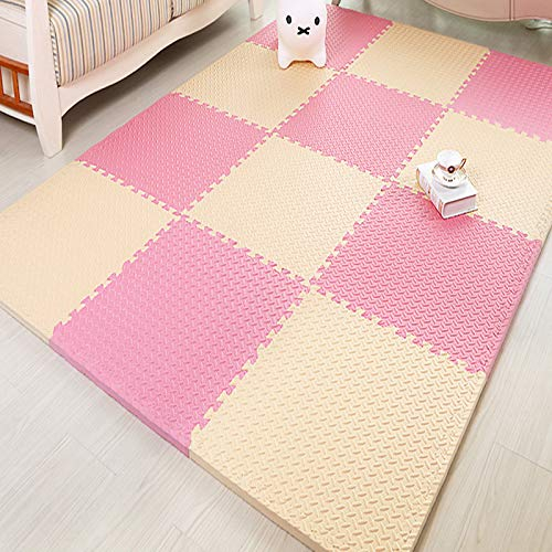 KAYEF Eva-Schaum-Spielmatten, extra große, weiche, Dicke (2,5 cm) Puzzle-Matte, geeignet für Fitnessstudio, Spielbereich, Training, Yoga – wunderschöne Heimdekoration, Beige + Rosa, 4