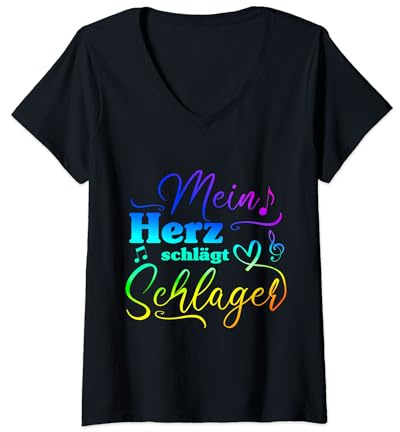 Damen Mein Herz Schlägt Für Schlagermusik T-Shirt mit V-Ausschnitt