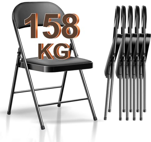 BULAGE Chaise Pliante Confortable, Set de 6 Chaise Pliante Interieur, Chaise Pliante Exterieur jusqu'à 158 KG,métal Chaise Pliable pour invités, Cuisine, Camping, Chaise de Jardin Pliante Noir