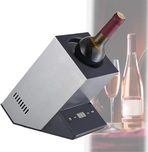 LwiftGal Enfriador De Vino EléCtrico, Enfriador De Botellas De Vino con Pantalla Led, Temperatura Ajustable, Cubo De Hielo para Una Sola Botella De Vino, No Requiere Hielo, para Vino Tinto,Silver
