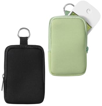 uekeboag Lot de 2 petites pochettes en néoprène souple avec fermeture éclair, mini trousse de maquillage portable, accessoire de mode avec mousqueton, porte-monnaie, rouge à lèvres, organisateur de