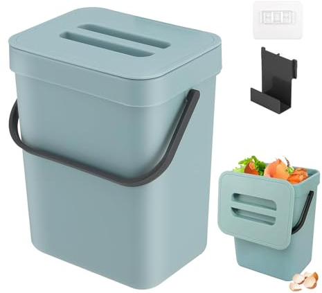 Cnwinu Mülleimer Küche,Kleiner Komposteimer für die Küche,Mülleimer für Arbeitsplatte mit Deckel,Geruchsdicht Aufhängbar Abfalleimer,Windeleimer,Komposter,für den Bad/Küchen/Büro (Blau 3L)
