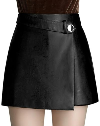 Expeum Pantaloni legging in ecopelle Pantaloncini in pelle PU Pantaloni casual Gonna a vita alta Slim Fit Plus Size Gonna alla moda ampia gamba larga gonna donna, Nero , M/L