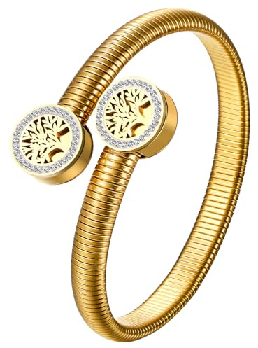 JewelryWe Schmuck Damen Armband Edelstahl Blumen Lebensbaum Baum des Lebens Aromatherapie Diffusor ätherisches Öl Parfum Armreif, Silber