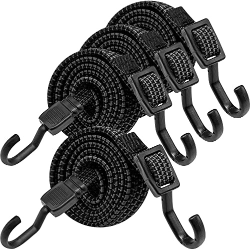 Rugtol Gummispanner mit Haken, 200cm Spanngummi Verstellbar Gummi Spanngurt 4er Set, Flach Gepäckspanner Schwarz Gummiseil, Extra Stark Gummispanner Expander für Sonnensegel, Garten, Fahrrad, Tarps