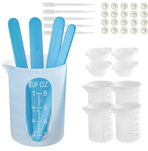 250ml+100ml Tazas de Silicona para Resina con Varillas Agitadoras Vaso Medidor Pipetas y Dediles, Taza Medidora Silicona Vaso Medidor Resina Epoxi para Manualidades Moldes de Fundición