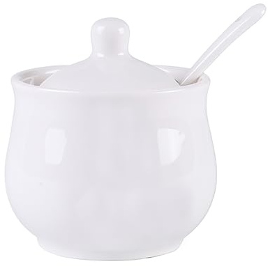 Zuccheriera con coperchio e cucchiaio da 300 ml, porta zucchero per bar, zuccheriera in ceramica