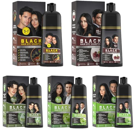 Shampooing Colorant Capillaire Noir - Teinture Naturelle pour Cheveux Blancs,Shampooing Anti-Chevaux Blancs Parfumé 500ml pour Hommes et Femmes Cheveux Bouclés Fins Épais Masque les Cheveux