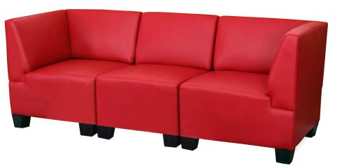 Mendler Modular 3-Sitzer Sofa Lyon, Kunstleder - rot, hohe Armlehnen | Couch