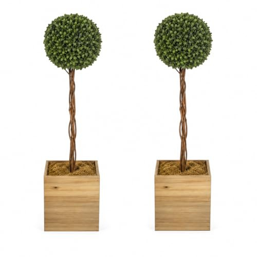 Abaseen Set of 2 Artificial Topiary Ball Trees | 3ft (90cm) Decorative Faux Trees for Indoor and Outdoor Use