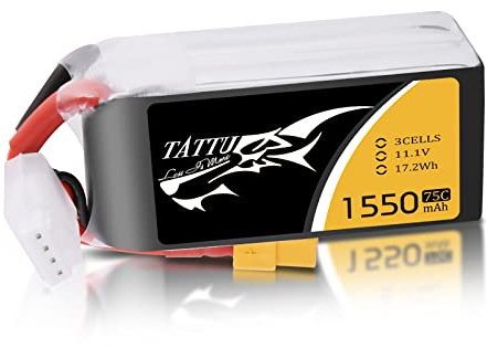 Tattu 3S LiPo Akku 1550mAh 75C 3S 11,1V LiPo Akku Pack mit XT60 Stecker für FPV Racing Quadrocopter UAV Drohne RC Auto RC Boot RC Heli Flugzeug