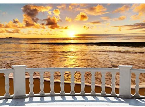 Runa Art Papel tapiz fotográfico al mar terraza puesta de sol Moderna Lana Sala Cuarto Salón - Made in Germany - marrón naranja 9028010c