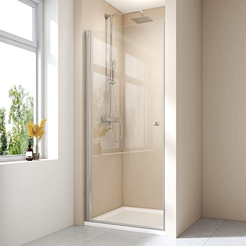 EMKE Duschtür Nische Pendeltür 80 x 185 cm, Nischentür Nische Duschabtrennung Duschkabine Duschtür 80 cm, Duschtrennwand Schwingtür Nische Nano-Glas Duschwand Duschtüren