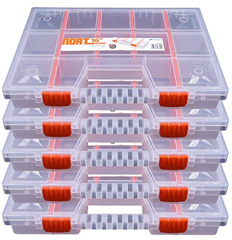 5x Sortierboxen für Kleinteile NORT16 | Sortimentskasten Kunststoff 39x29x6,5 cm | Sortierkoffer transparent & stapelbar | Aufbewahrungsbox Sortierbox ideal für Haushalt, Auto, Hobby & Beruf