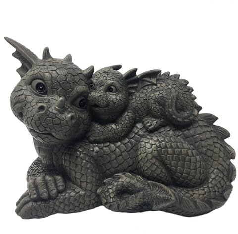 Pacific Giftware Garten Figur Drachen Famile Lovely 25 cm - Mutter mit Kind Gartendrache