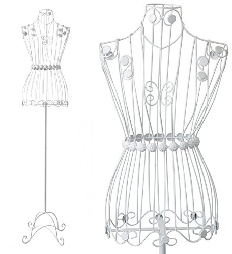 PrimoLiving manichino metallo da sarto Bella Donna  in bianco - Busto di manichino decorativo dall'aspetto vintage antico - da utilizzare come busto decorativo o appendiabiti P-00670