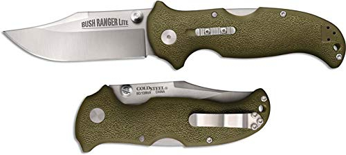 Cold Steel Navaja 21A Bush Ranger Lite con hoja de acero 8Cr13Mov de 8,9 cm y empuñadura GFN caqui