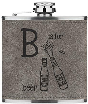 Lettre B Est pour Bière 6oz Cuir PU Hip Flasque Gris Luxe