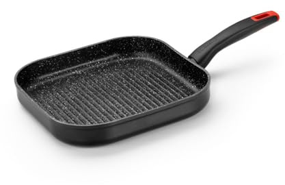 Monix Titan Rock | Grill 28 cm mit Streifen, geschmiedetes Aluminium, Vollinduktionsboden, innen und außen antihaftbeschichtet, für alle Herdarten geeignet, auch Induktion