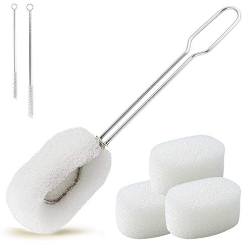 ALINK 6-Pack Sponge Bottle Dish Brush with Handle, Non-Scratch Washing Scrubber Cleaner for Wine/Whiskey Glass, Cups, Tumblers with 3 Refill Heads and 2 Straw Brush