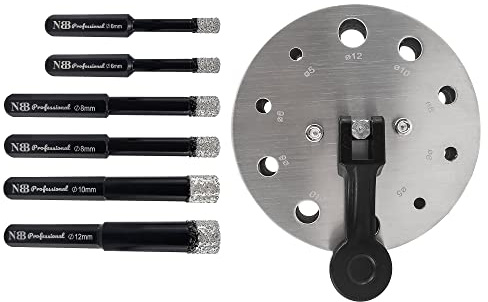 NBB Forets diamantés brasés avec tige hexagonale, pour le perçage à sec sur la porcelaine,céramique,carrelage,granit,marbre,utilisés sur une perceuse à cordon ou sans fil(7, 6/6/8/8/10/12mm+1Guide)