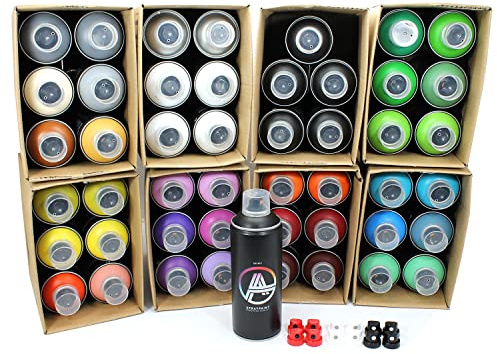 Double A Spraypaint Sprühdosen Set, Paket Multicolor Groß, 48 Spraydosen 400ml + Sprühaufsätze
