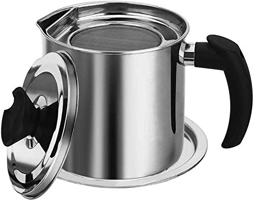 Recipiente de aceite usado Grasa de cocina para olla de aceite con filtro Colador de acero inoxidable con filtro de malla, para tocino, engrasador de aceite usado,-2.1l
