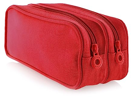Federmäppchen, doppelt, Ref. 59811, zwei geräumige Innenfächer mit Reißverschluss, waschbar und sehr robust für den Transport von Schulsachen oder als Kulturbeutel von Colorline. Office Box., rot,