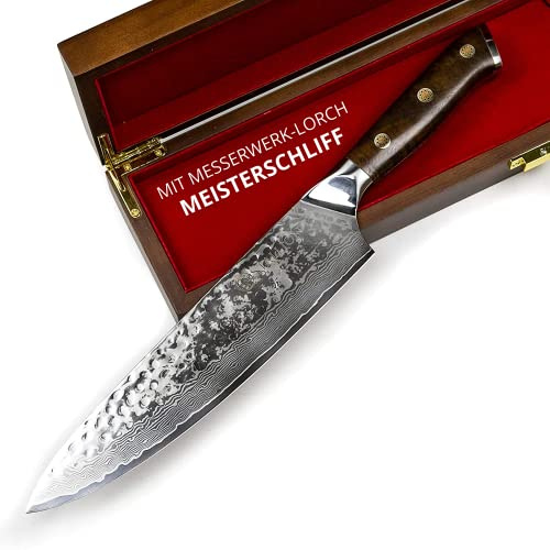 Stallion Damastmesser Ironwood Großes Chefmesser - 22 cm - Messer aus Damaststahl mit Griff aus Eisenholz - mit MEISTERSCHLIFF