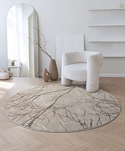 the carpet Mila Teppich – moderner Kurzflor Wohnzimmerteppich mit 3D Hoch-Tief-Effekt, Glanzeffekt & weicher Oberfläche, Fußbodenheizung geeignet, Blitz Effekt, Beige Gold, 200 cm Rund