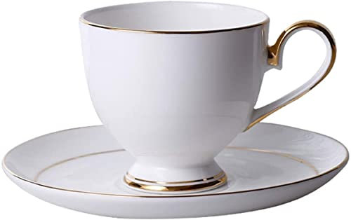 Tasses À Café Tasses À Expresso en Porcelaine Blanche avec Soucoupes Et Cuillères 5,1 Oz / 150 ML avec Garniture Dorée Ensemble De Tasses À Café Expresso pour Café De Spécialité