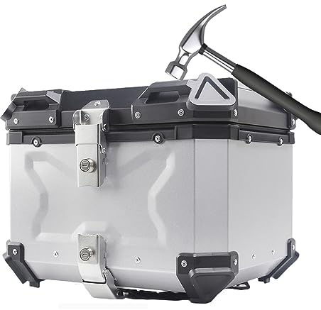 Aluminium Topcase 45L 55L 65L 80L 100L Haltbar Motorrad-Heckkasten Universelle Motorradkoffer Top Case Roller Koffer Mit Rückenlehne, Helmkoffer Für Roller Fahrradbox ( Color : Silber , Size : 55L Mot