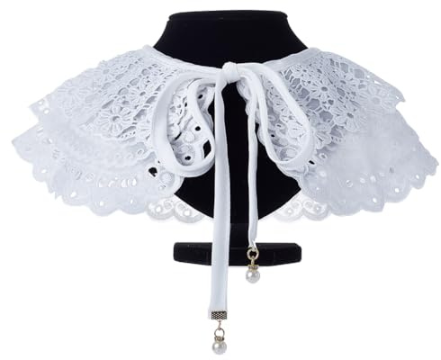 GORGECRAFT Cuello de Encaje de Poliéster Desmontable Halloween Navidad Ahueca hacia Fuera Flor Blanca Bordado Escote Adorno Decorativo Encaje Capa Escote Camisa Solapa Apliques para Mujer Vestido