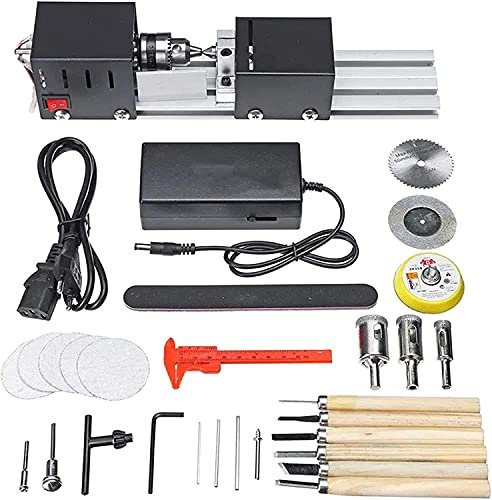 Mini Lathe Beads Polisher hine, 100W CNC hining for Table Woodworking Wood, DIY Tool Benchtop Lathes Standard Set 7 Levels Speed with Power Adapter