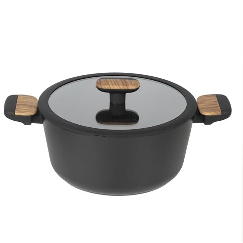 RESTO Kochtopf 4,4L antihaftbeschichtet - Bratentopf mit Glasdeckel 24cm mit stoßdämpfendem Silikonrand - Topf aus recycelbarem Aluminium - für alle Herdarten geeignet, auch Induktion